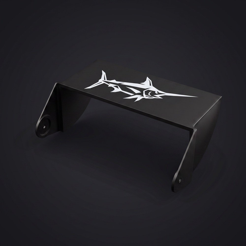 Black visor with white Billfish stock artwork