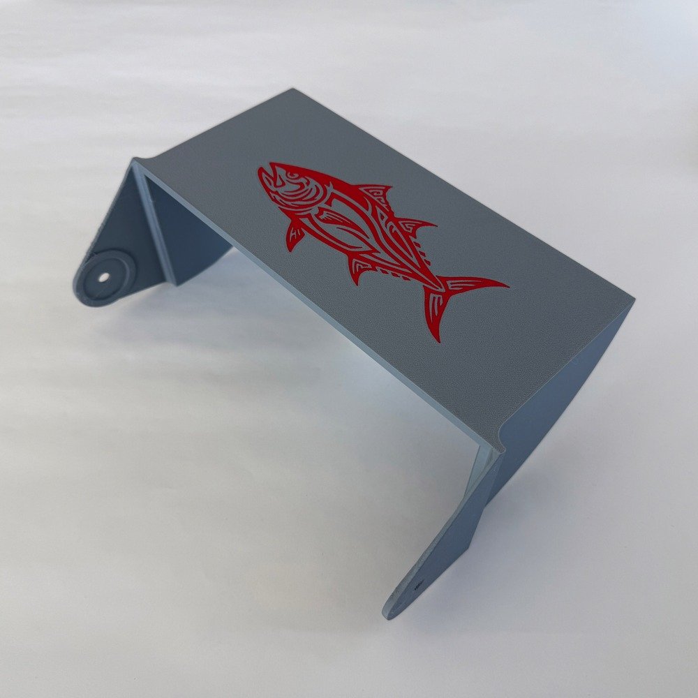 Grey visor with red Fin Chaser stock artwork